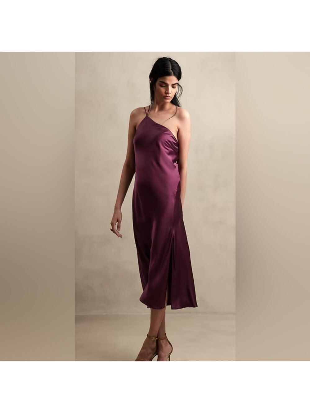Banana Republic 100% Divine Silk One-Shoulder Quiet Luxury Old Money Midi Dress